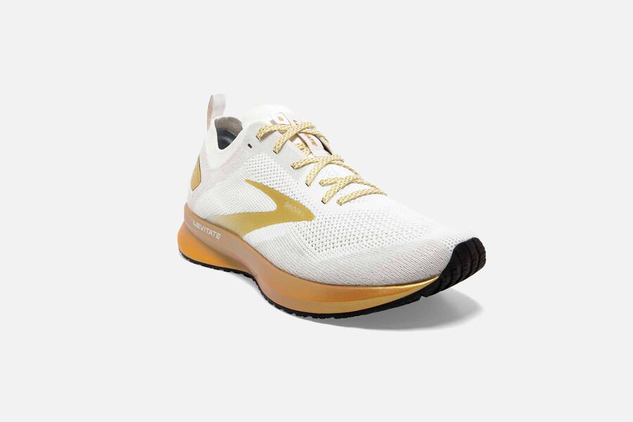 Brooks Running Shoes Womens White/Gold - Levitate 4 Road - 0459-IUWBD